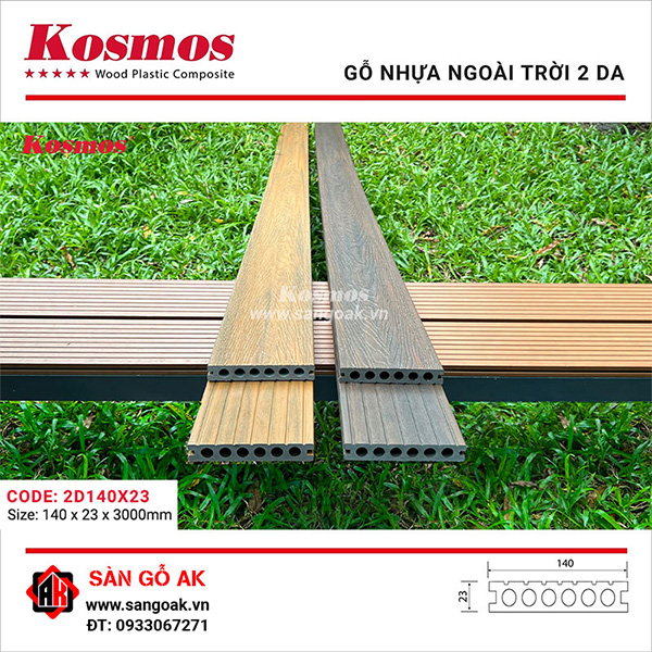 Sàn gỗ nhựa ngoài trời 2 da Kosmos 2D140X23 Walnut